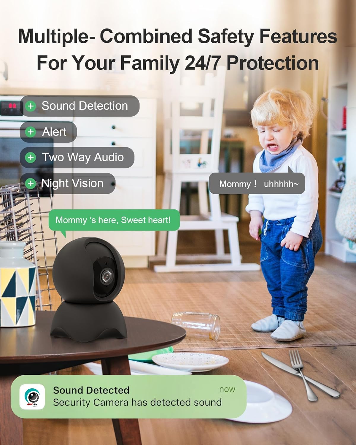 Cámara de seguridad para interiores, cámara HD 1080P para perro y monitor de bebé, 5/2.4 GHz con detección de movimiento, almacenamiento SD y nube, visión nocturna para mascotas y bebés, cámara