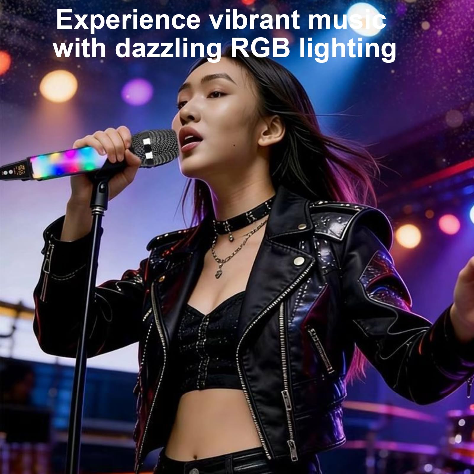 Fafeicy Handheld-Karaoke-Mikrofon, Kabelloses Mikrofon mit RGB-Lichtern für Gesang, Live-Streaming, Bühnenauftritt mit 6,5-mm-Audioschnittstelle, UHF-Übertragung (1-zu-2)