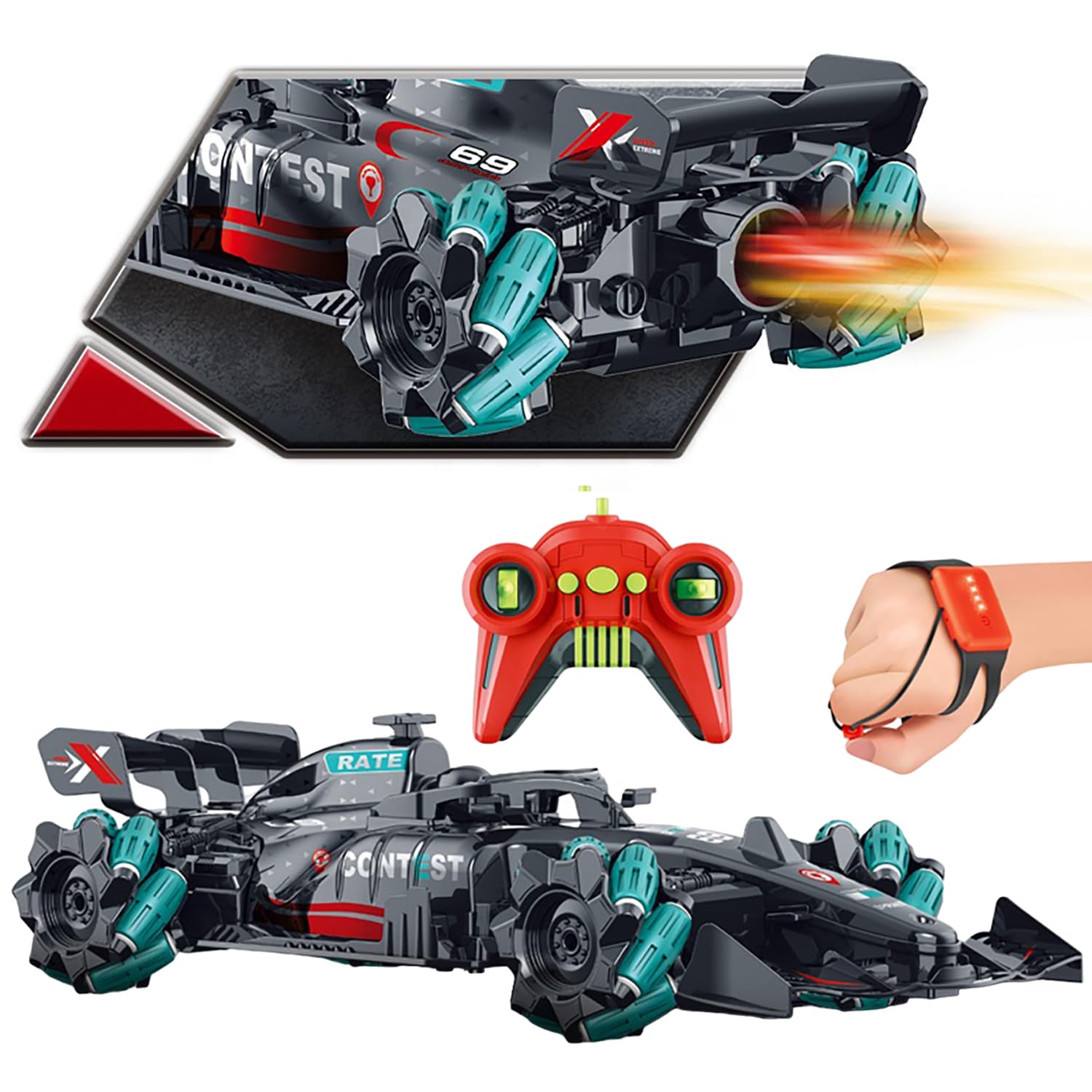 1:16 Scale 16 Kmph R/C Rechargeable Formula 1 WinRiders Drift Car with Smoke Function【2 Remotes】【Green】