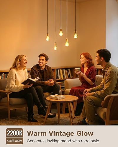 Miniatura 5 de Bombillas ámbar A19 E26 de 2200 K suaves y cálidas, bombillas LED Edison vintage equivalentes a 60 vatios, regulables estilo antiguo antiguo de 60 W