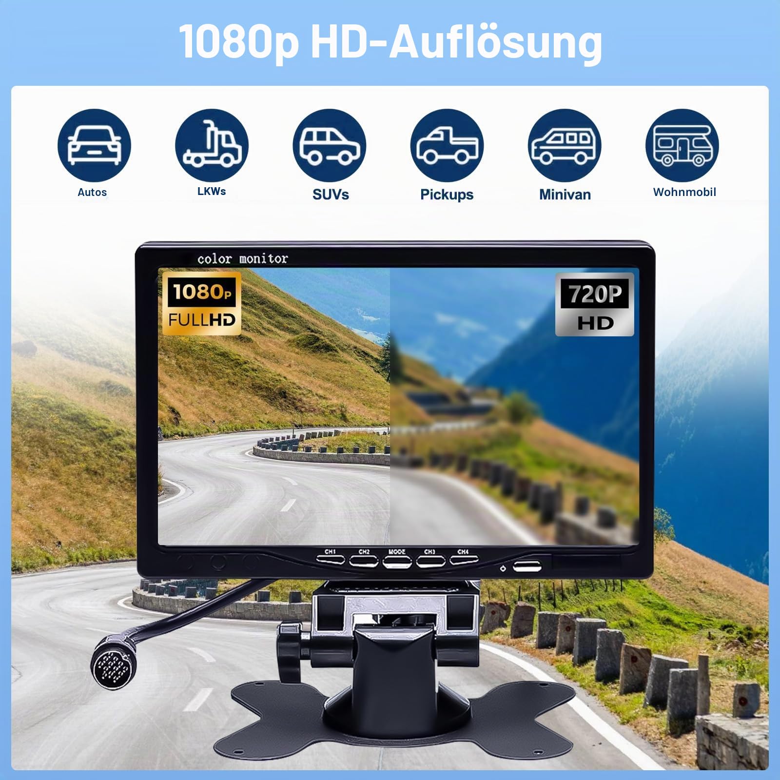 Camecho Dual Backup Kamera 4 Split Monitor hinten Kamera Auto 18 IR-Nachtsicht wasserdicht Aviation 4 Pins Anschluss 33 ft Kabel Für LKW/Wohnmobil-/Trailer/Bus
