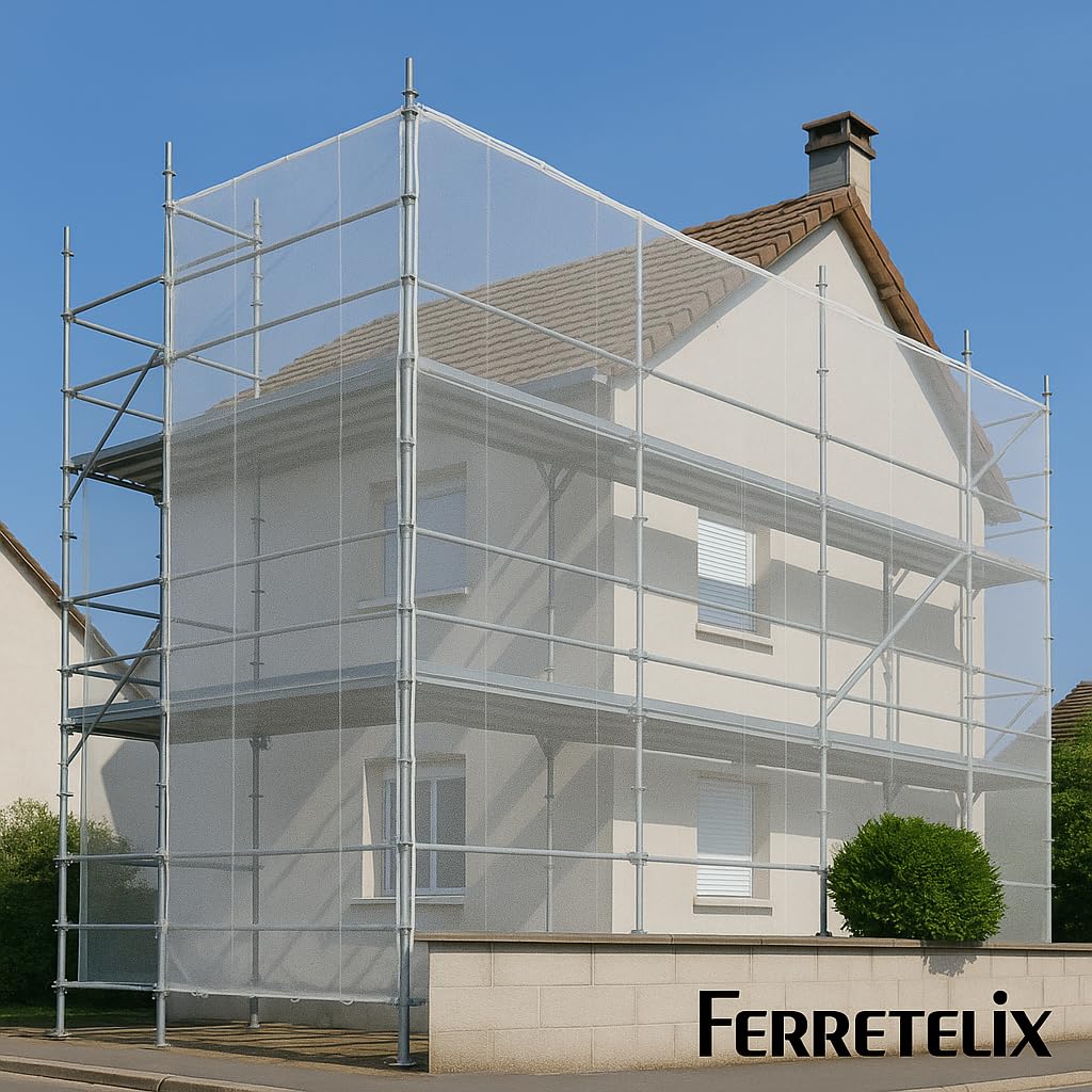 FERRETELIX® Malla Mosquitera para Andamio – Blanca 6 x 20 Metros – Protección para Fachadas – Muy Resistente