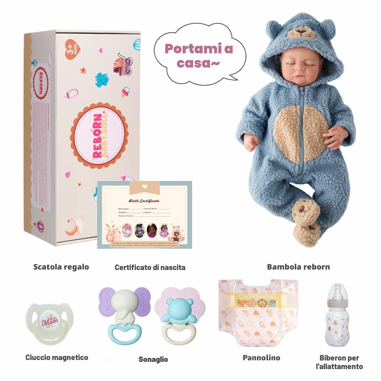 JIZHI Bambola Maschio 20 Pollici - Realistiche Bambino Reborn Corpo in Cotone - Lifelike Bambole Neonate con Accessori Giocattolo (Ragazzo Occhi Chiusi)