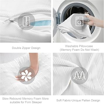 Meoflaw Sleeping Cooling Pillow Queen Size Shredded Memory Foam Bed Pillow with Double Sided Pillow Case Adjustable Loft Throw Rebound Queen Pillow for Side & Back Sleepers