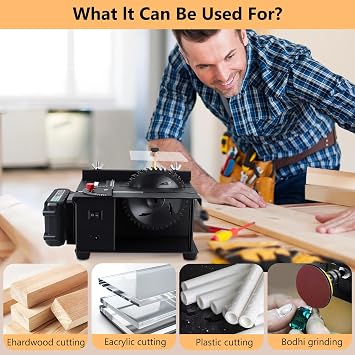 Mini Multi-Functional Table Saw, Mini Table Saw Cordless for Hobby Craft, 200W Portable Electric Tabletop Saws, 0°-90° Angle Adjustable, 35mm Cut Depth, for Wood Plastic Acrylic Cutting