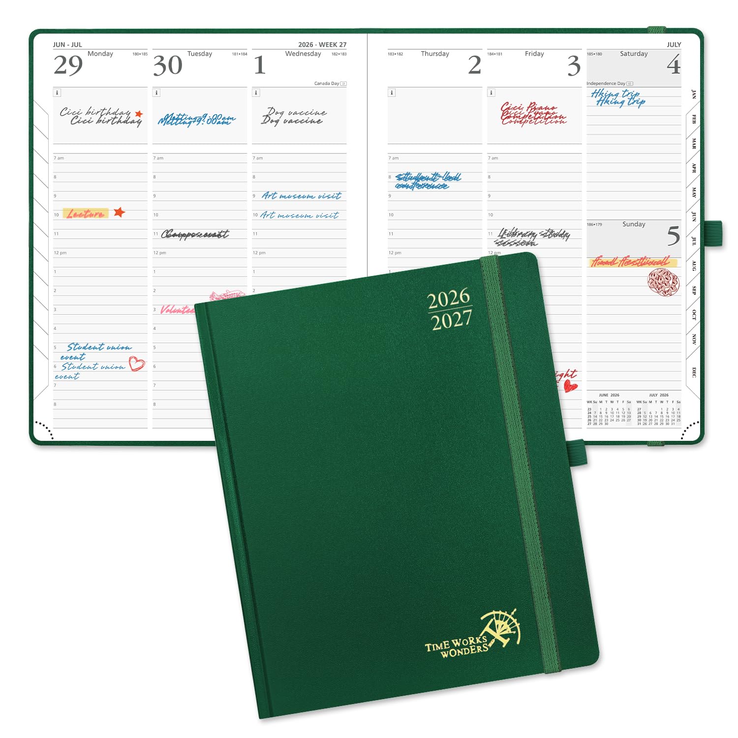 POPRUN 2026-2027 Academic Planner, Large Size 8.5" x 10.5", Weekly and Monthly Calendar, July 2026 to June 2027, Hardcover Appointment Book with Verital Layout, Hourly Time Slots, Monthly Tabs - Dark