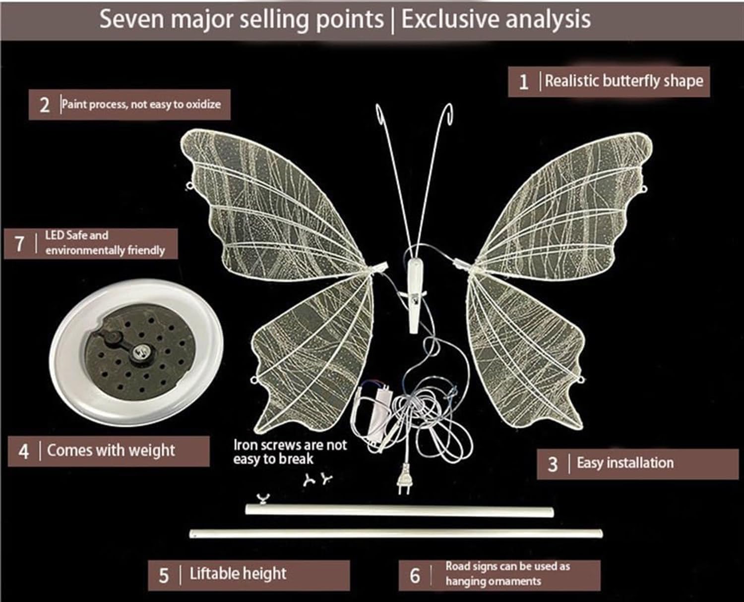 2 piezas de lámpara de pie con decoración de mariposas para bodas, lámpara de pie colgante con luz LED de mariposa luminosa, para accesorios de adorno para bodas o fiestas,60cm-silveryarnwarmlight