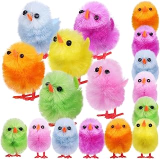 Mini Easter Chicks: 18pcs Colorful Fake Pom Chenille Chenille Chicken Figurines for Party Favors Table Decorations DIY Bonnets Crafts,1.2 in