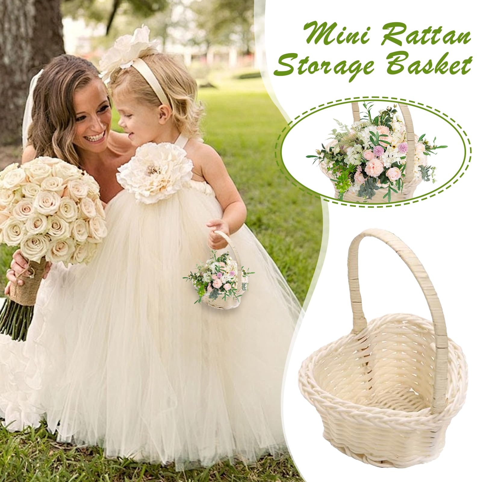 Kleine Blumenkorb Hochzeit | Mini Blumenmädchen Korb Hochzeit | Rattan Blumen Dekorativer Kleiners Korb