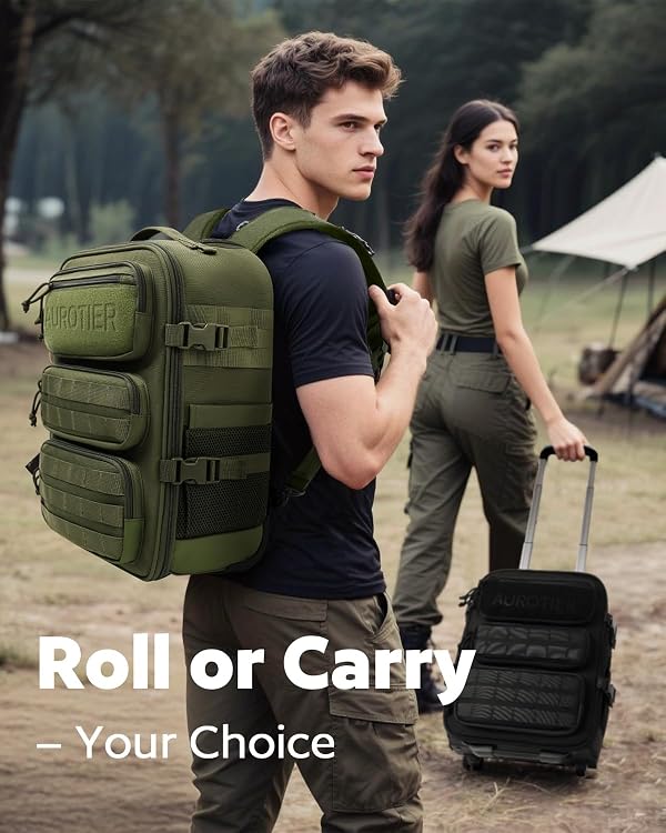 Rolling Tactical Laptop Backpack, Underseat Travel Backpack with Wheels, 16 Inch Wheeled Military Computer Backpack for Men and Women, Roller Overnight Molle Outdoor Hiking College Carry on Luggage by AUROTIER - Image 5