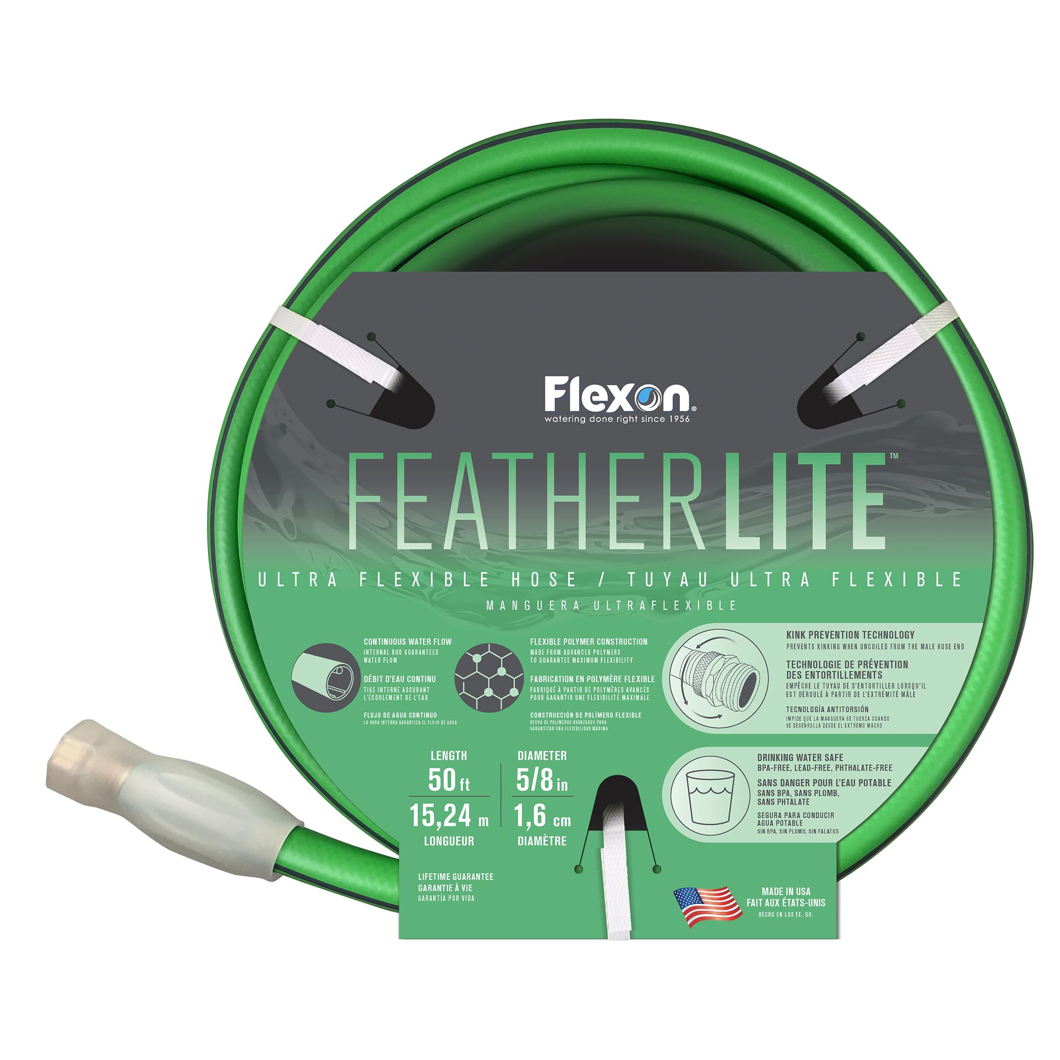 Tuyau d'arrosage flexible Flexon vert 15,2 m de long pour arrosage de jardin et pelouse
