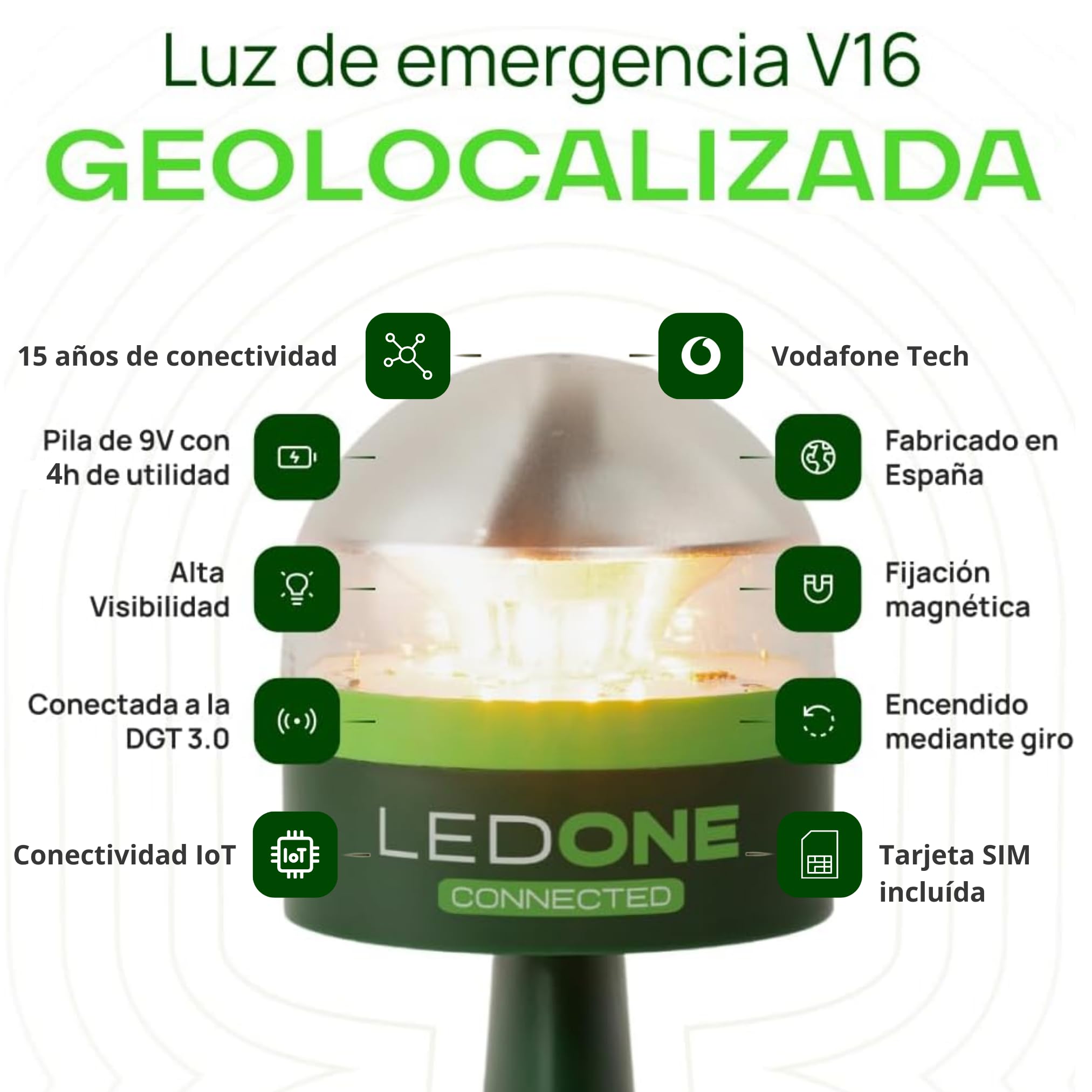 LEDONE Connected V16 sygnał nawigacyjny z homologacją DGT z geolokalizatorem