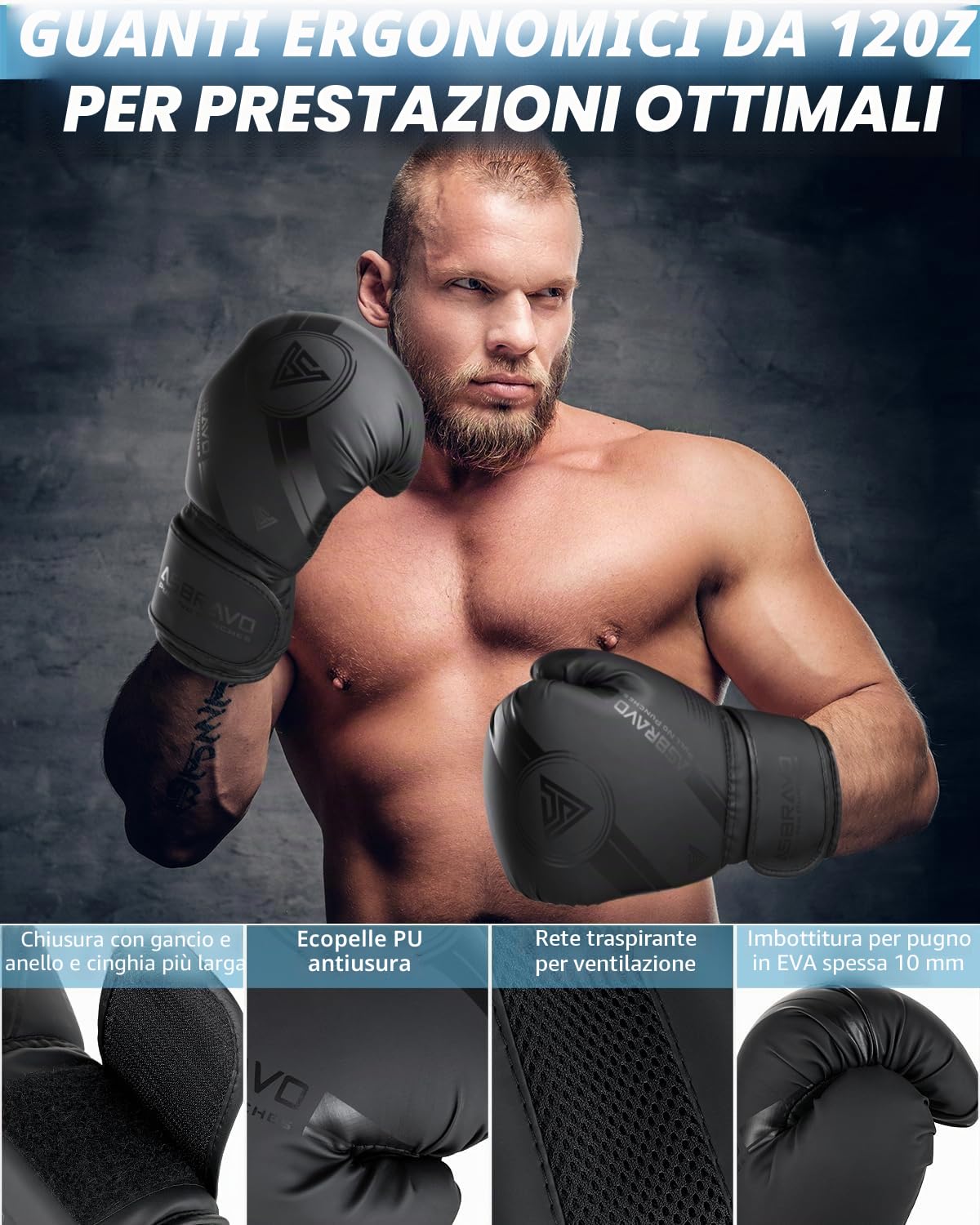 Sacco da boxe per adulti, 1,2 m, set di guanti da boxe pesanti da 340 g, per MMA, Muay Thai, kickboxing, allenamento a casa, palestra, arti marziali (non riempito)