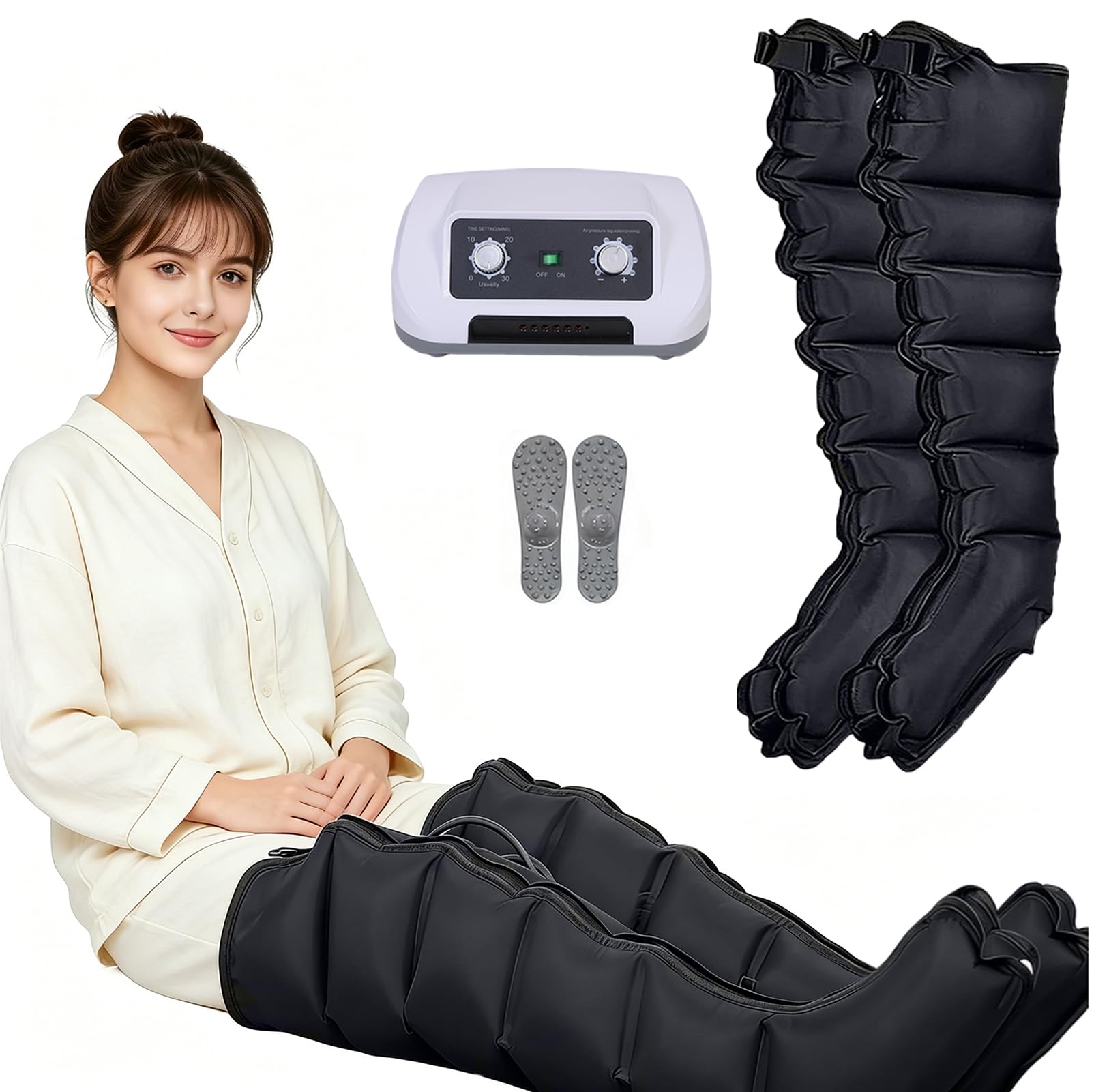 Pressoterapia Linfodrenaggio Professionale︱Pressoterapia per Casa Gambe︱6 Camere Massaggiatore Gambe Circolazione︱Massaggiatore Elettrico a Compressione D'aria︱0-30min (Nero XL, 2 legs)