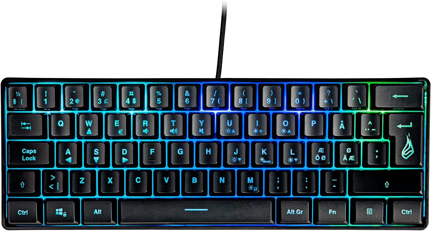 SureFire Kingpin X1 60% Gaming Teclado Nordic, Gaming Multimedia Keyboard Pequeño y Móvil, Teclado RGB con iluminación, 25 Teclas Anti-ghosting, diseño escandinavo QWERTY