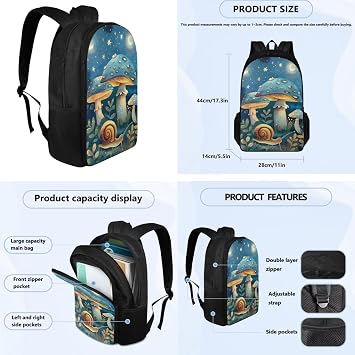 Blue Mushroom 3Pcs Girls Backpack for School with Lunch Bag Pen Bag Set School Backpack Kids Backpack for Boys Girls Portable Lunch Bag Multifunctional Pencil Case