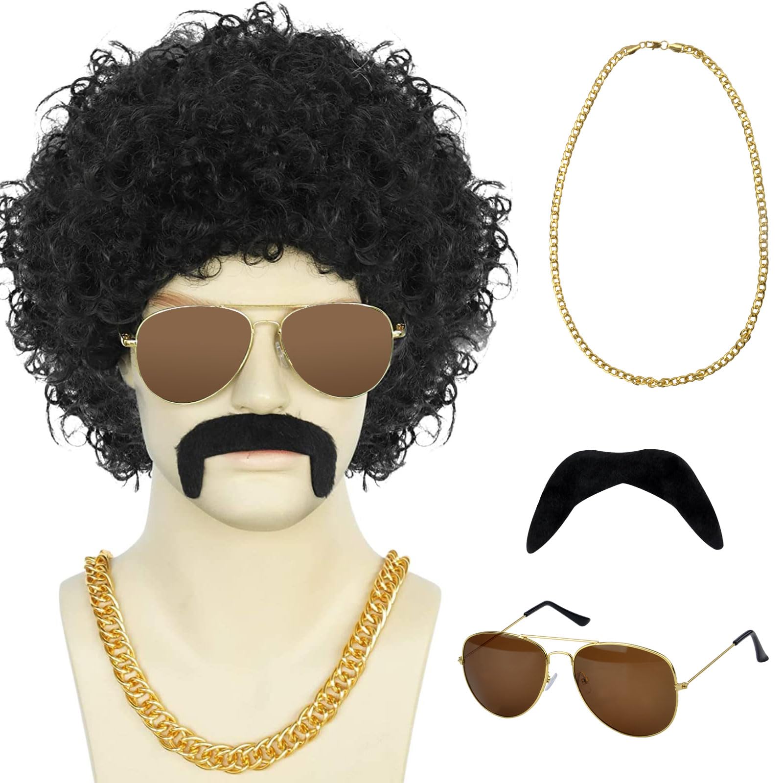 Kroeshaar Afro verkleed pruik - zwart - Disco thema verkleed pruiken