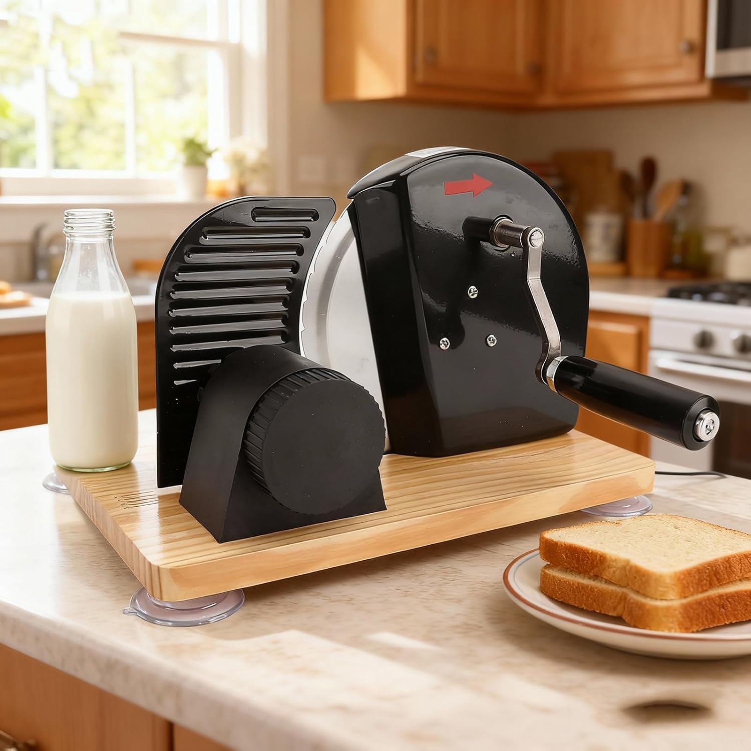 Manual Bread Slicer with Stainless Steel Blade, Adjustable Thickness 0-15mm, Easy Grip Handle, Stable Anti-Skid Chassis for Bakeries