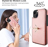 Vista 29 de Folosu Funda compatible con iPhone 13 con soporte para tarjetas, rotación de 360°, soporte de anillo de dedo con función atril, protección RFID