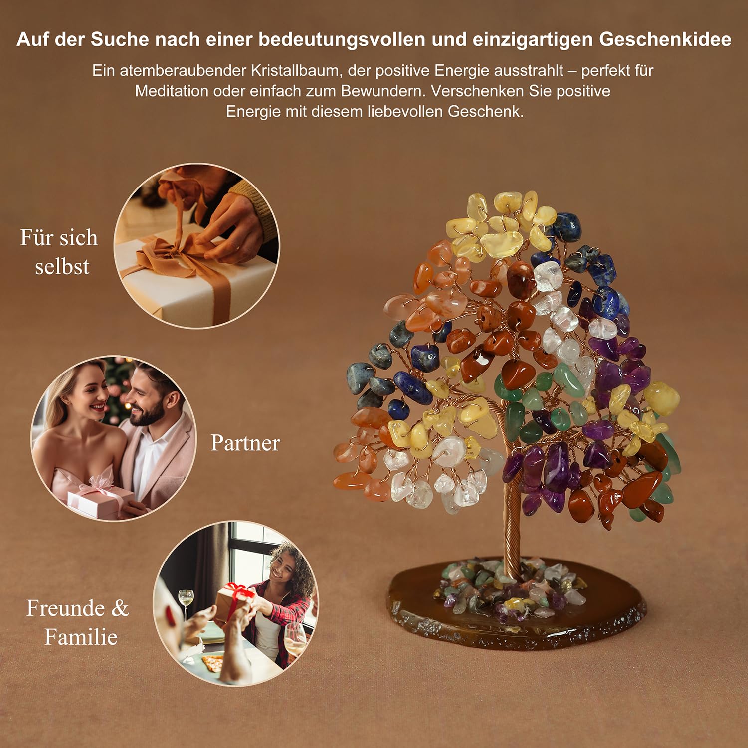 Grüner Aventurin Kristall Lebensbaum mit Natürlicher Jadebasis Edelstein Bonsai aus 135 Natursteinen ca. 11 cm Handgefertigte Feng Shui Deko Liebevolles Geschenk