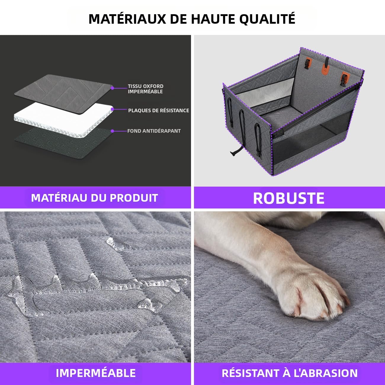 GGW Siège Auto Banquette arrière Gros Chiens 30kg avec Sangle Gris L | lavable en machine, fond antidérapant, matelas imperméable, rallonge incluse, plaque rigide autour, installation facile