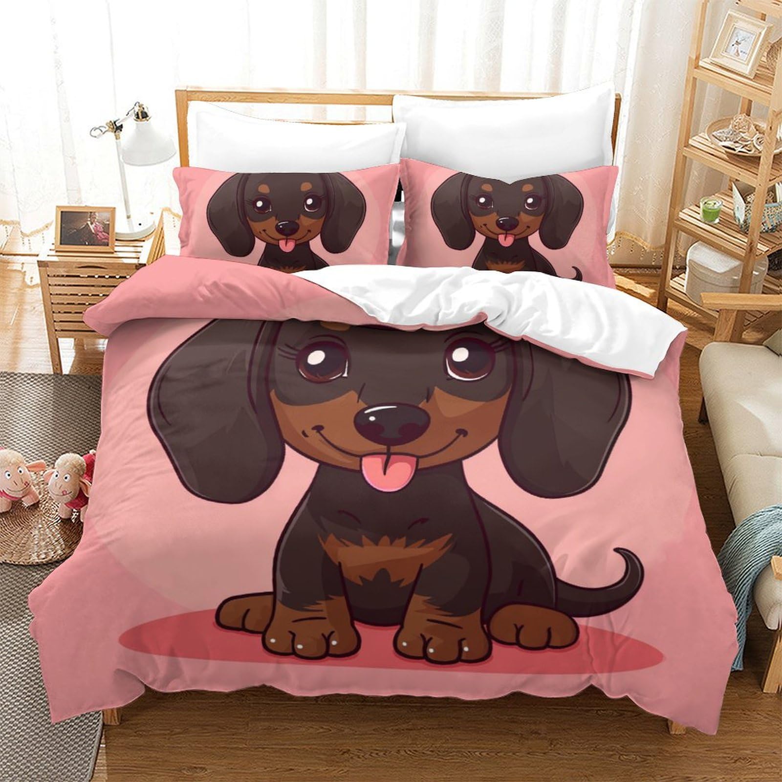 Parure housse de couette chien 3D zippée facile à laver pour enfant