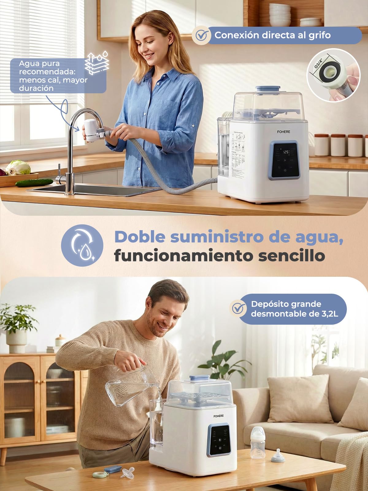 Lavavajillas de Biberones 4 en 1 | Limpiador, Esterilizador, Secador y Almacén | 28 KPa, ciclo rápido de 19 minutos, 168H almacenamiento estéril de, Piezas de Extractores y Bebés