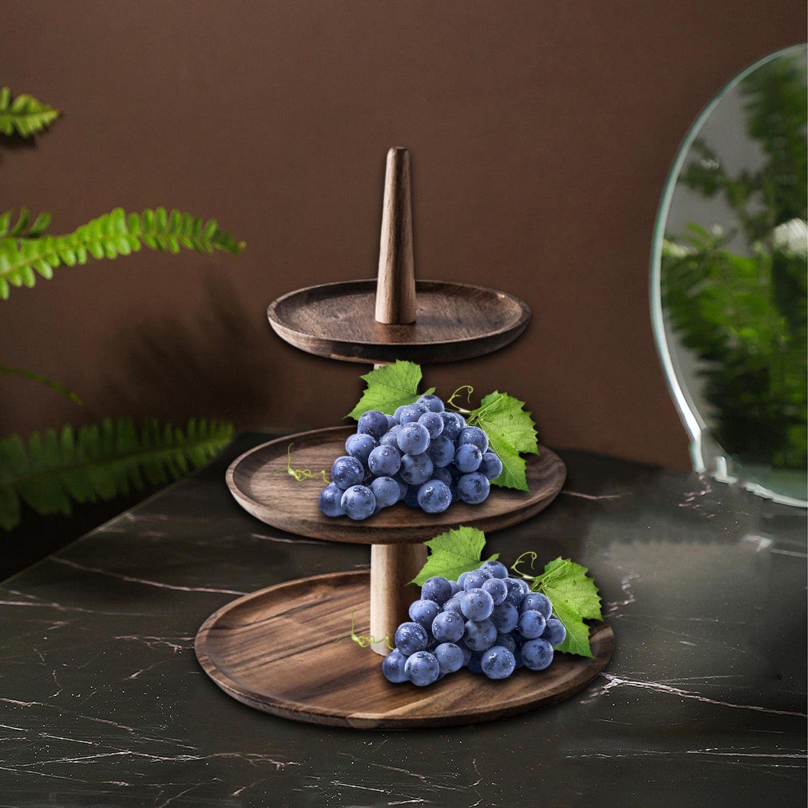 Soporte de Madera para Pasteles, Plato de Postre, Accesorios Decorativos, Bandeja Rústica para Servir, Expositor Decorativo de Varios Niveles Estilo C, 3 Capas, Individual