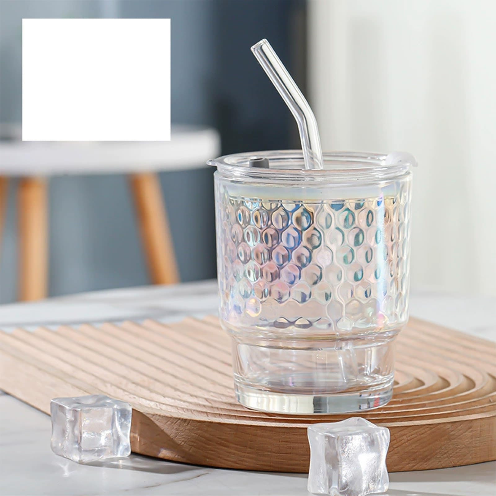 Glassware Sets - 400ml Glass Drinking Glasses with Straw Lid Stylish Drinkware Set for Home Bars Travel Leakproof