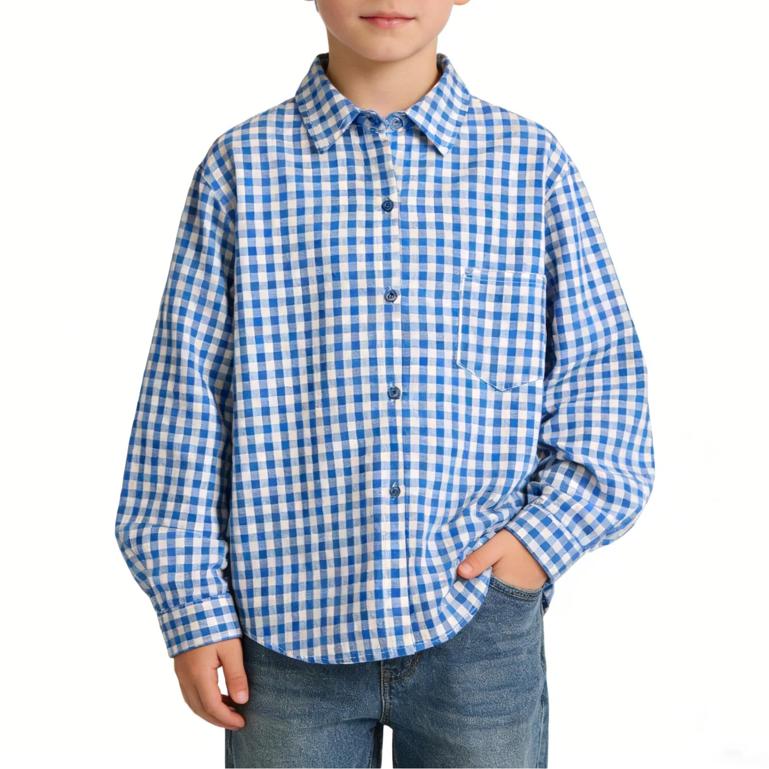 Rolanko Camisa de Cuadros para Niñas Niños Manga Larga Algodón Chaqueta con Botones Informales Ligera Blusas