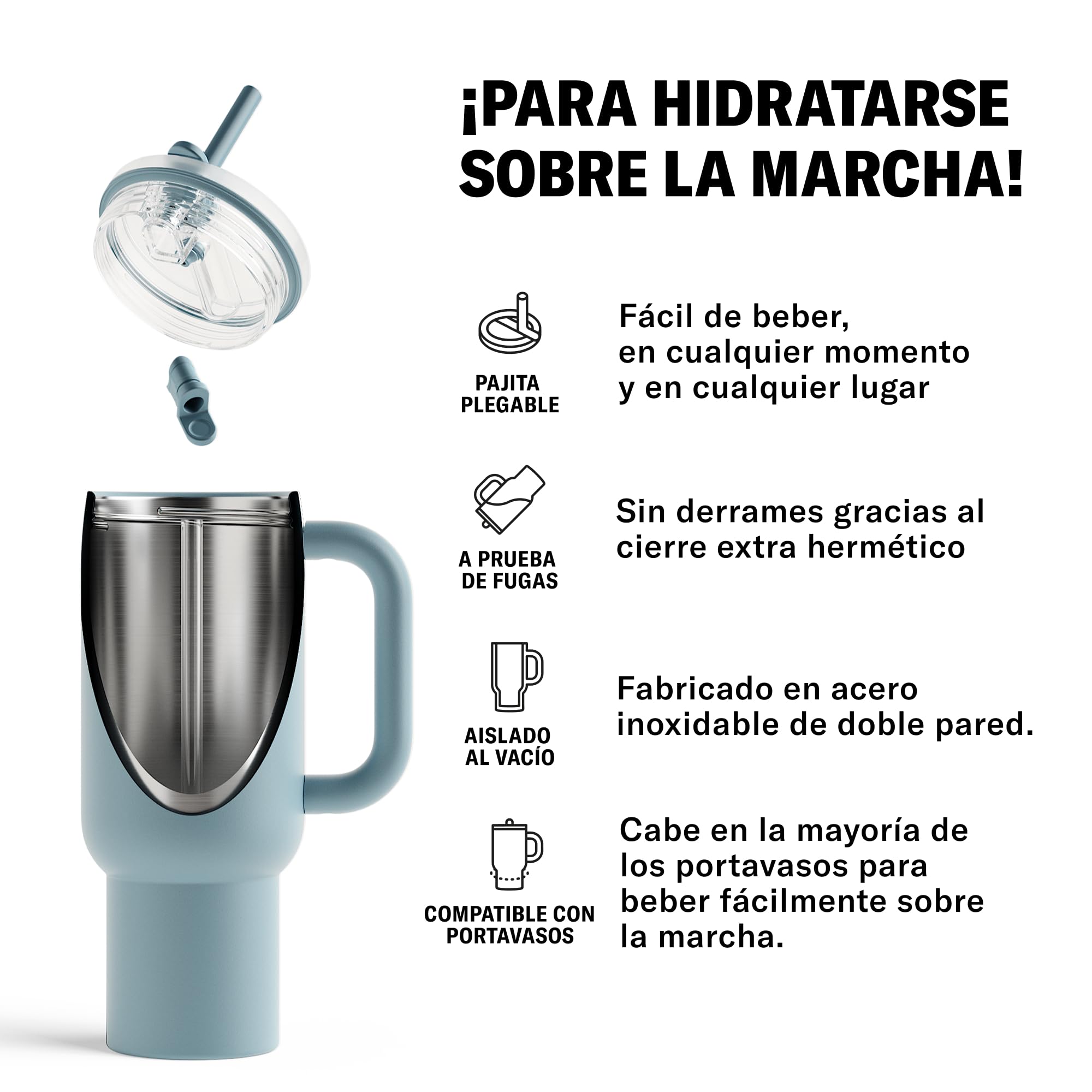 waterdrop® Botella Agua Acero Inoxidable 1.1 Litros - Thermo Conserva el Frío 12 Horas - con Pajita - Taza Térmica - Botella Térmica - Vaso Térmico