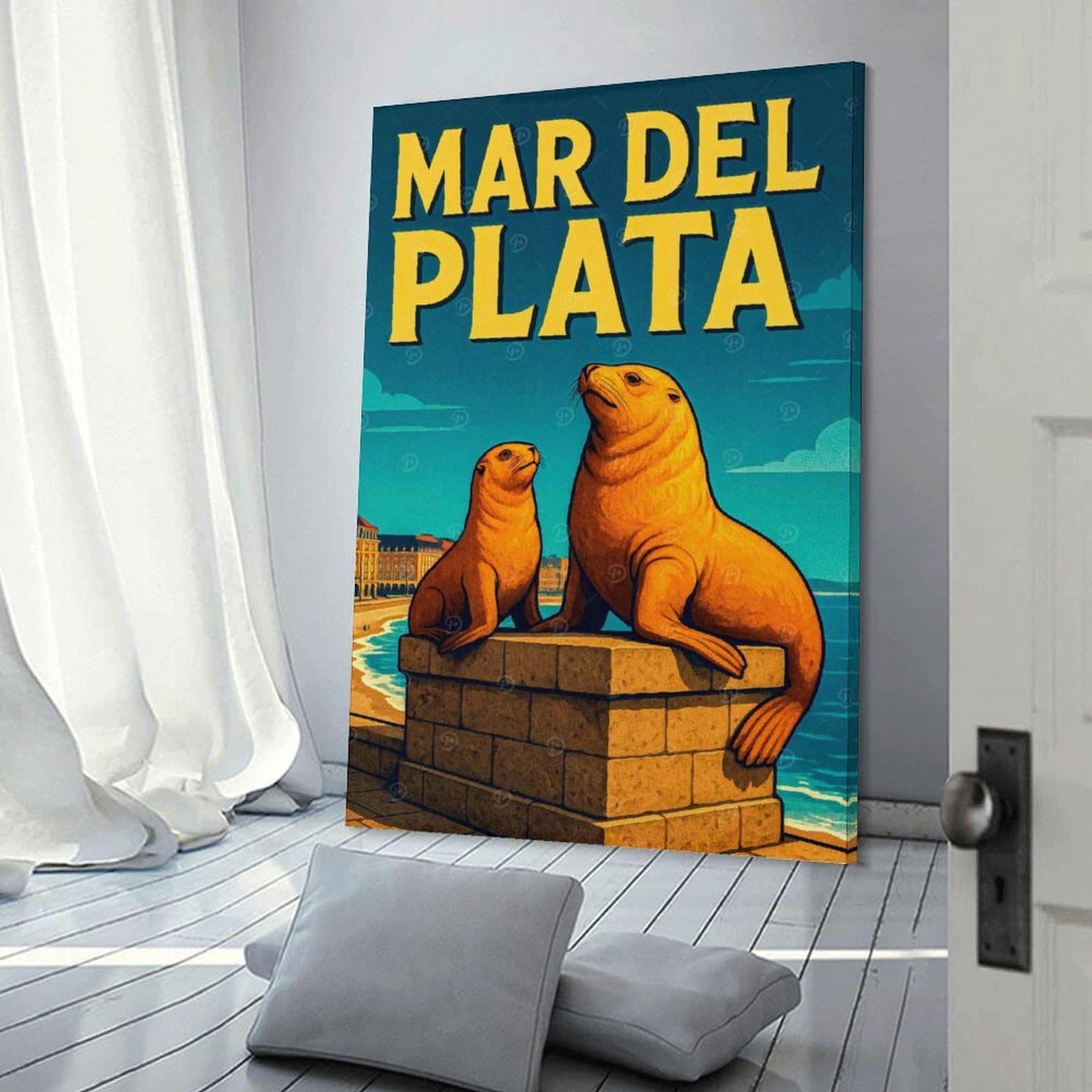 Junmoney Mar Del Plata Sea Lions Home Decor Wall Art, 20x30inch(50x75cm), for New Homes, Bedrooms Or Workspaces, Gift Idea for Housewarming And Birthdays