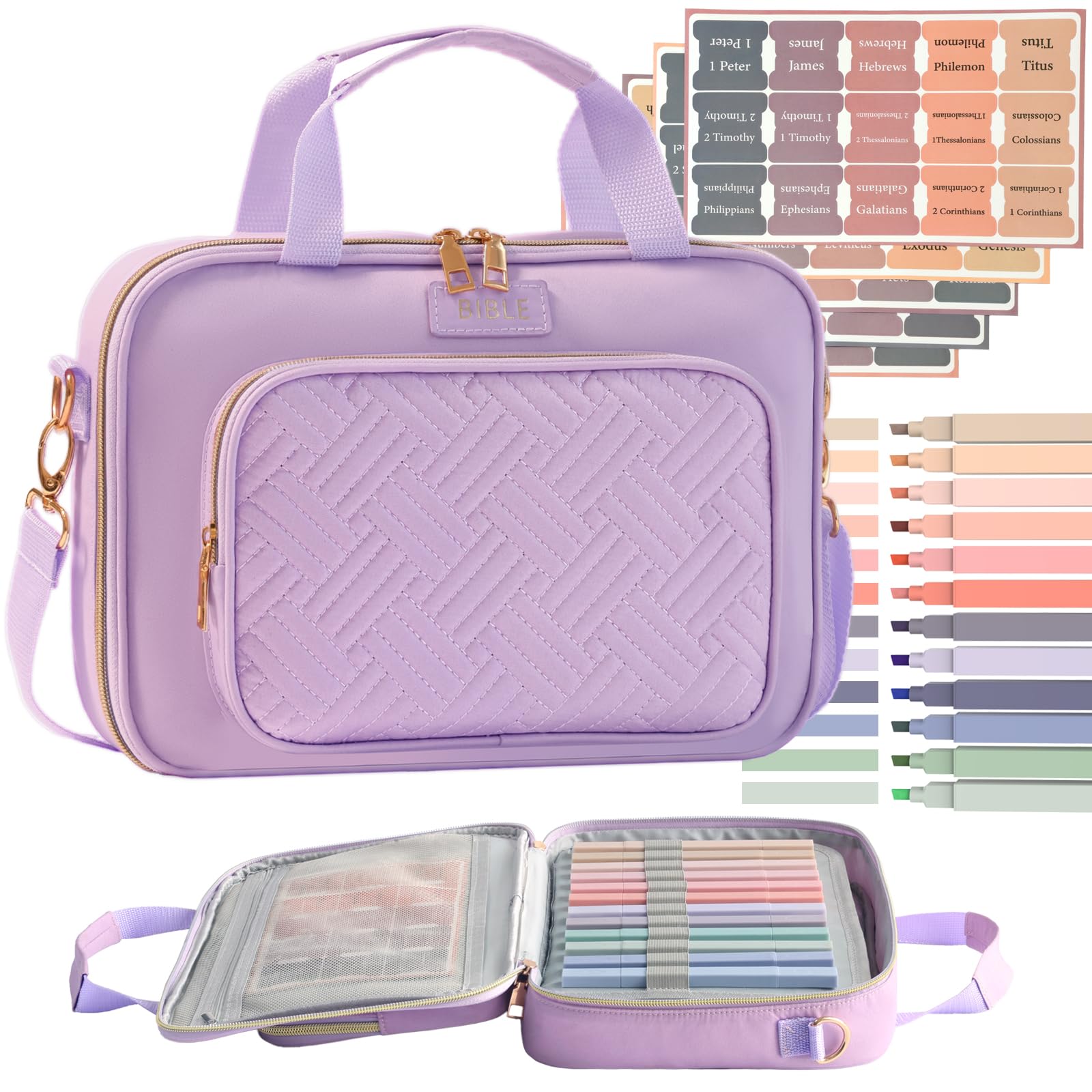 Bible Cover for Women Bible Case, Large Bible Bag, Bible Study Supplies Bible Journaling Kit Book Carrying Case with Bible Highlighters Tabs,