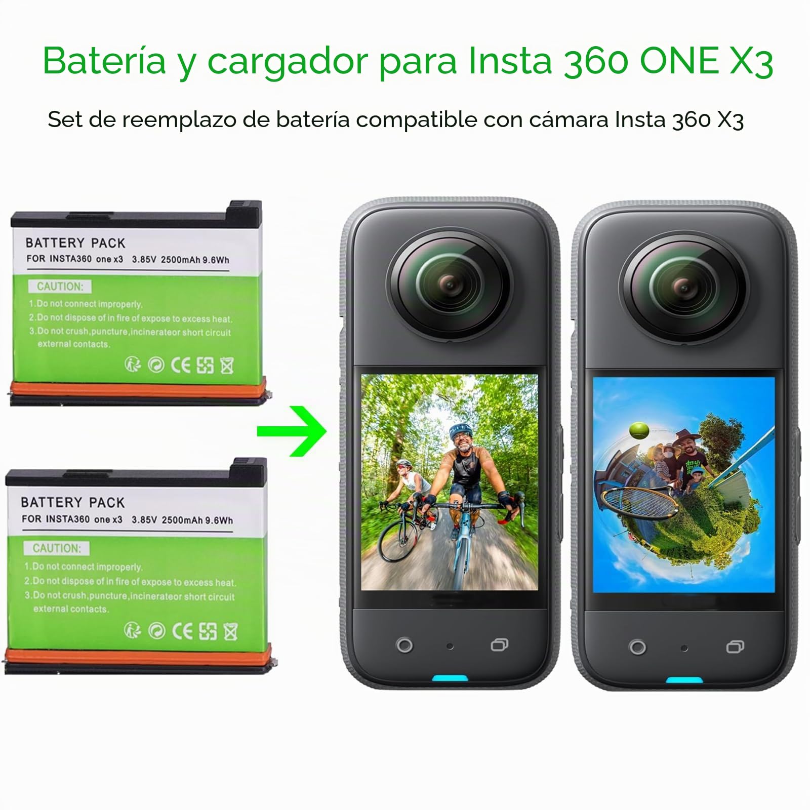 2 Piezas 2500mAh Impermeable Insta X3 Batería de Repuesto de actualización de la batería y el Cargador para Insta One X3, Compatible con Insta 360 X3 Cámara