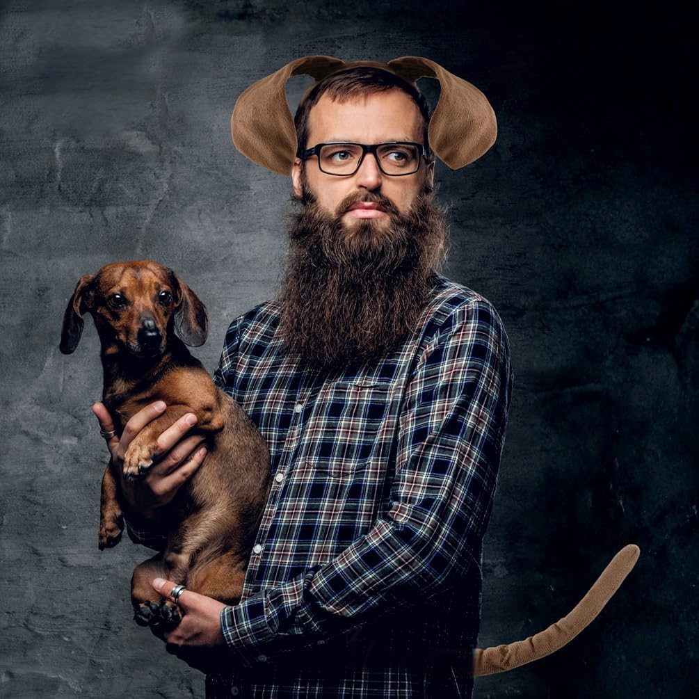 Brown Dog Ears and Tail Dog Ears Headband With Tail and Bow Tie, Puppy Ear Costume Headband Set for Halloween Festival Party Cosplay, with Bendable Design, Not a Toy, For users aged 15 and Above. - Image 2