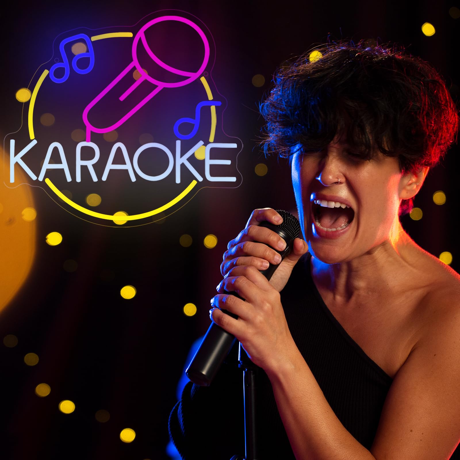 Insegne al neon per karaoke, decorazione da parete, insegna al neon a LED per uomo, grotta, sala giochi, musica, bar, pub, karaoke, feste, regali di compleanno (5 V, 34,1 x 38 cm)