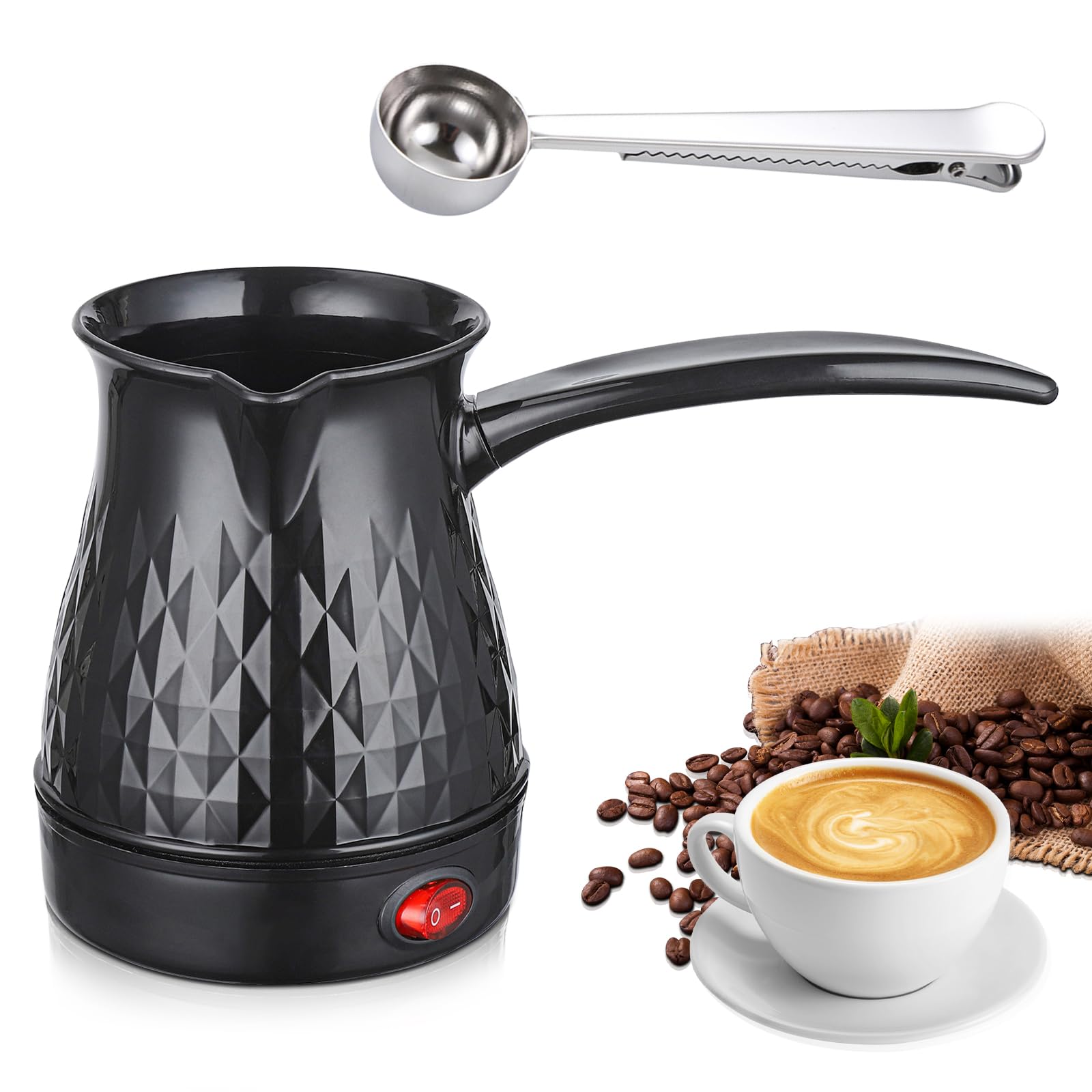 SPORWAY Cafetera Espresso de Inducción - Cafetera Turca con Cuchara Medidora, Moca de 500 ml para Camping, Elegante Negro