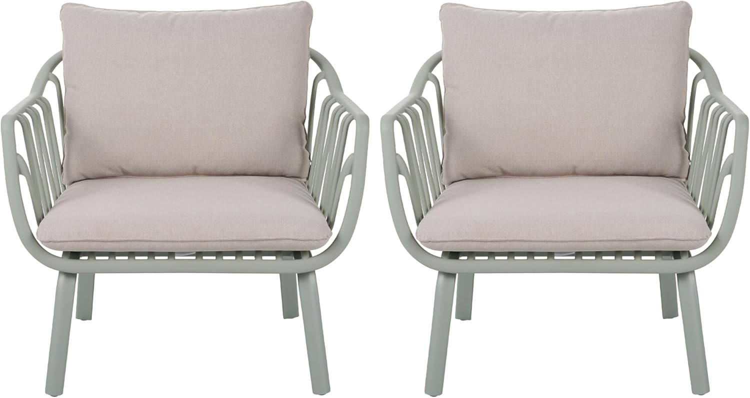 Merax 2-Piece Outdoor Bistro Set, All-Weather PP Armchair with Coushions, Patio Dinning Club Chair for Balcony, Porch, Backyard Green