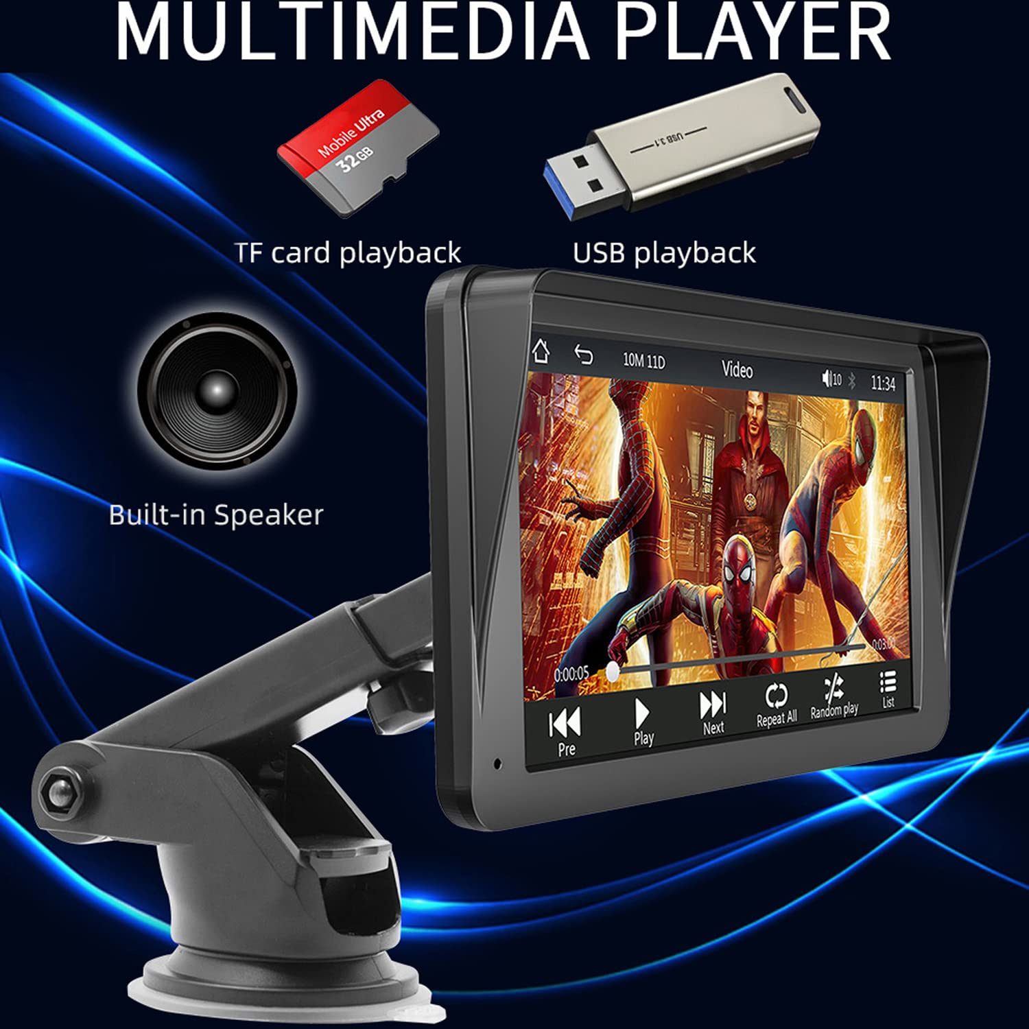 Schermo tattile Portatile Wireless Carplayer e Android Auto, Autoradio da 7 Pollici con Mirror Link/Bluetooth/Trasmettitore FM/USB/TF/Telecomando
