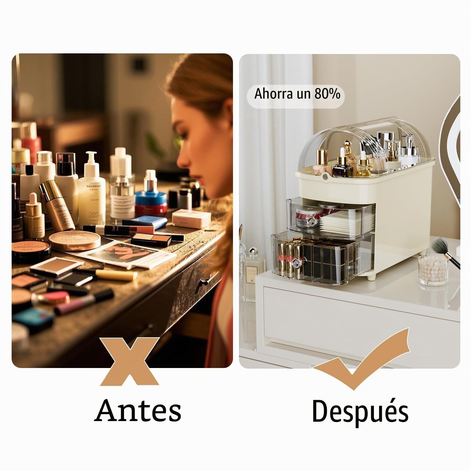 RMAN Organizador Cosméticos con Cajones y Tapa | Gran Capacidad, Multifuncional, A Prueba de Agua y Polvo, Para Baño, Tocador, Dormitorio