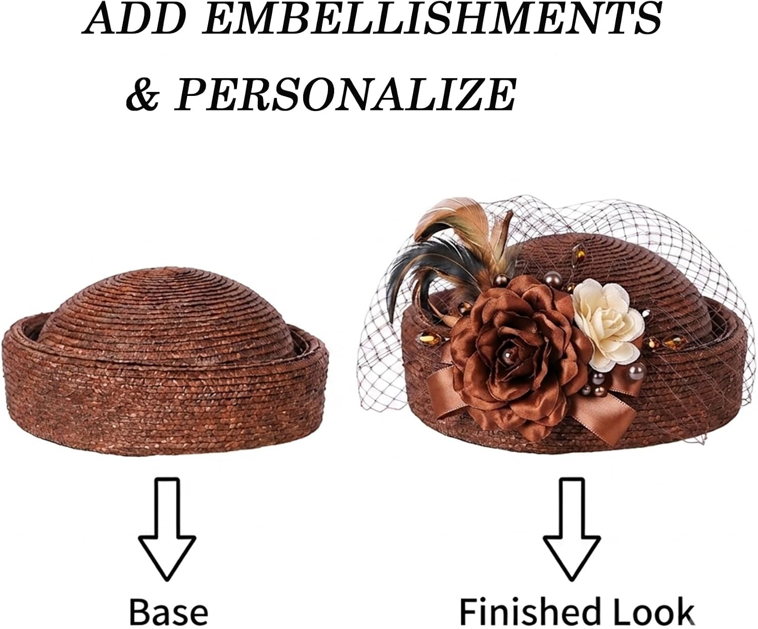 FADVES Women's Vintage Straw Pillbox Hat Base - Hard Beret Fascinator for DIY Millinery
