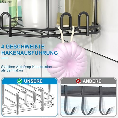 Miniatura 5 de STEUGO Organizador de esquina para ducha, paquete de 3 estantes organizadores adhesivos de ducha, estante de almacenamiento de ducha de acero