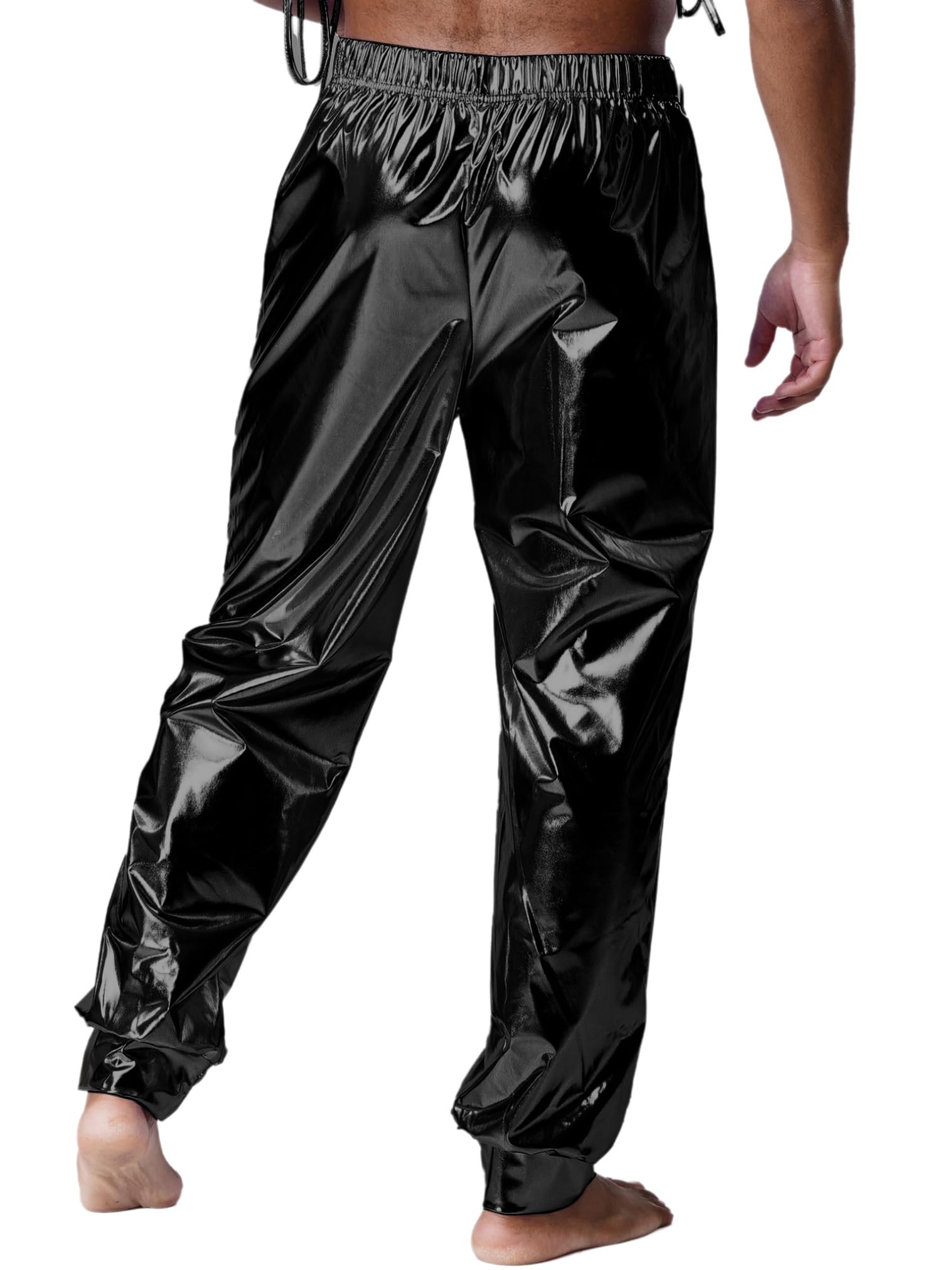 JEATHA Pantalones Deportivos Metálicos Brillantes para Hombre Pantalones De Cuero De Discoteca De Los Años 80 Ropa De Baile Moderno