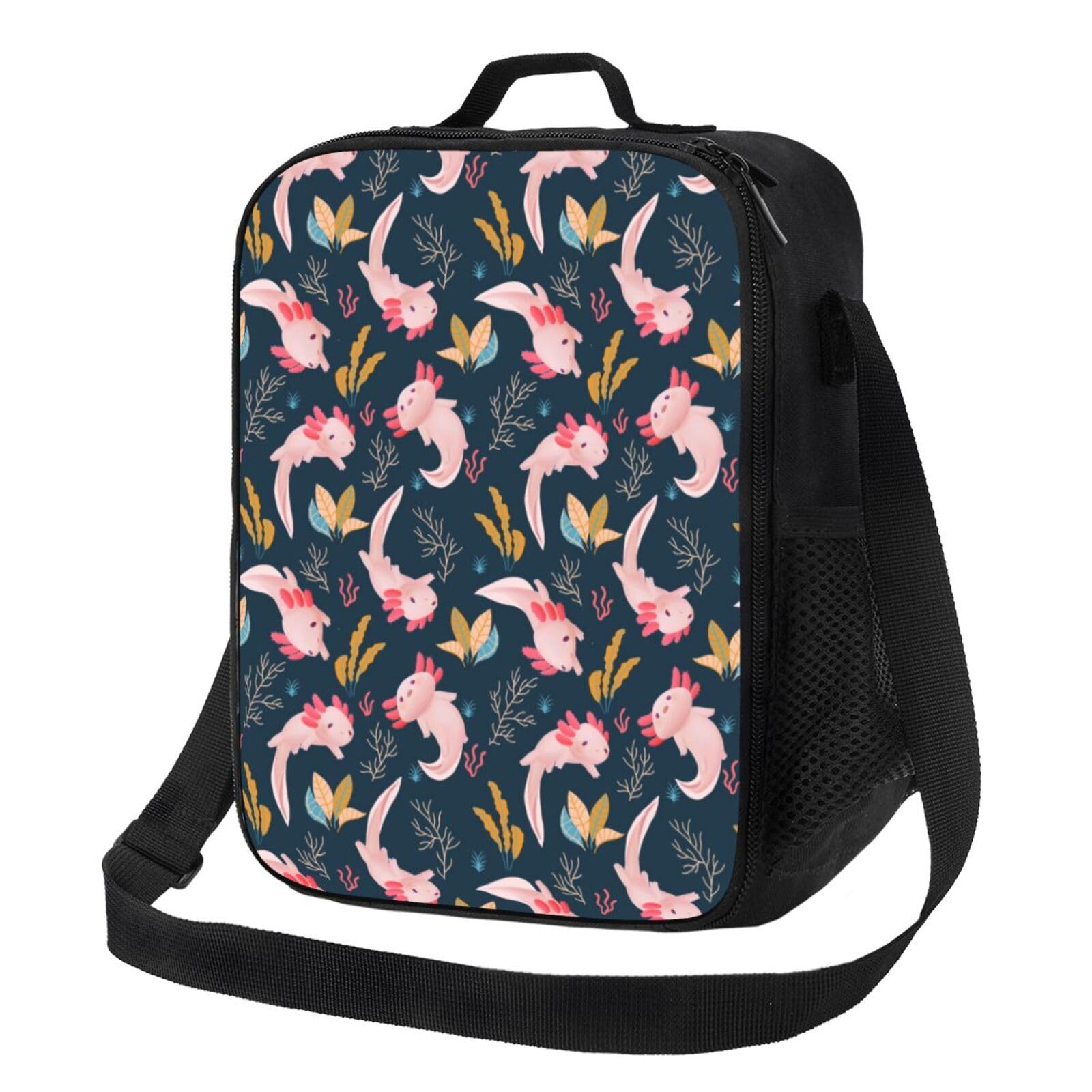 Gaakvrr Axolotl Lunch Bag for Boys, Insulated Lunchboxg for Adult Teens Girls, Reusable Portable Lunch Box for Kids Axolotl Gifts