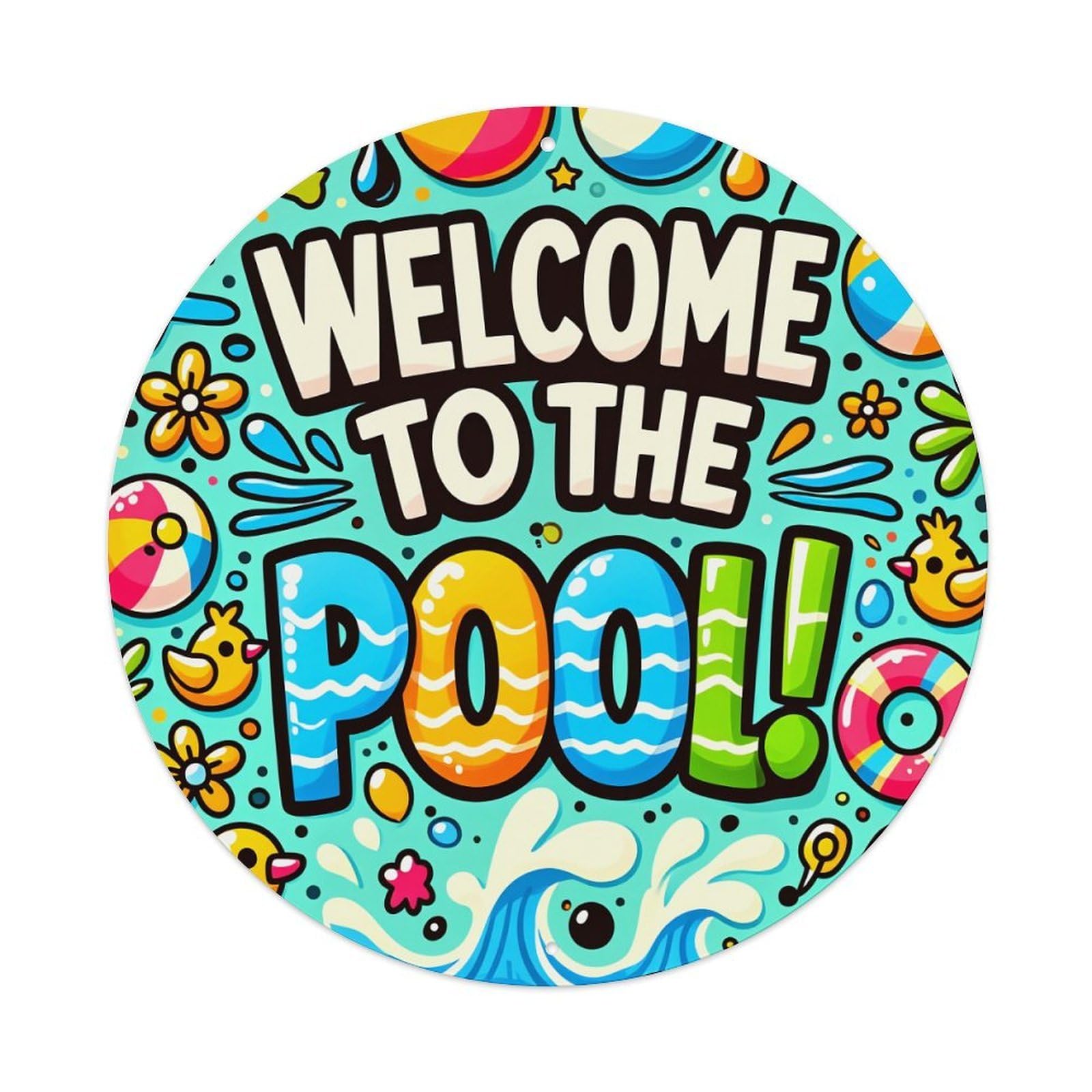Welcome To The Pool Round Tin Sign Retro Metal Sign for Cafe Bar Pub Home Game Room Gym Club Wall Decoration Vintage Metal Poster 8x8 Inch