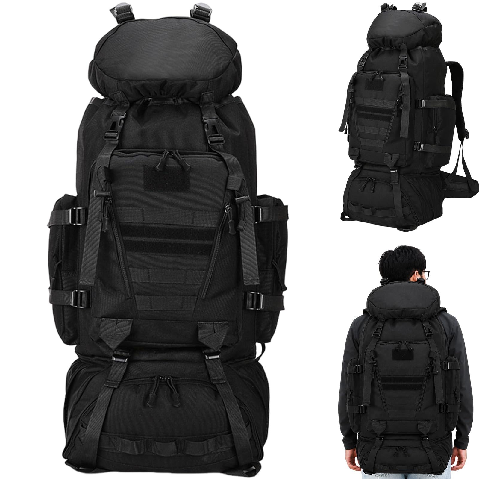 CINGHI LUSSO 100L Waterproof Large-capacity Hiking Tactical Backpack, Unisex Camping Bag and Multi-pocket Camping Rucksack Are Suitable for Outdoor Sports Such As Travel, Mountain Climbing. (Black)