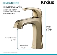 Vista 8 de KRAUS Esta grifo de baño de lavabo de una sola manija con drenaje de varilla de elevación en oro cepillado, KBF-1211BG