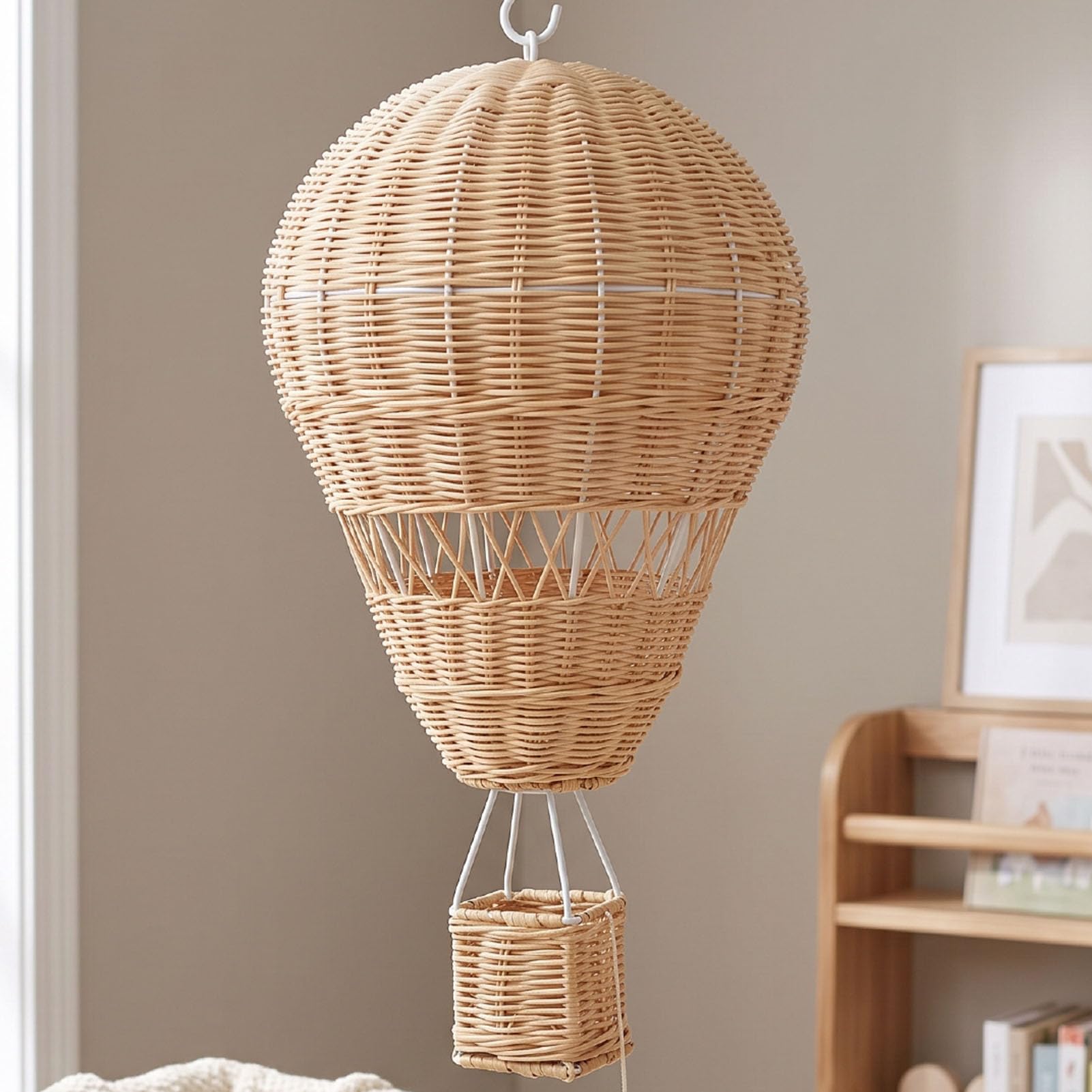 AUNMAS Decorazione per la Cameretta con Mongolfiera in Rattan da | Tessuto Naturale Fatto a Mano, Accessorio Fotografico per Neonati, Ornamento per la Stanza Boho, Facile Installazione con