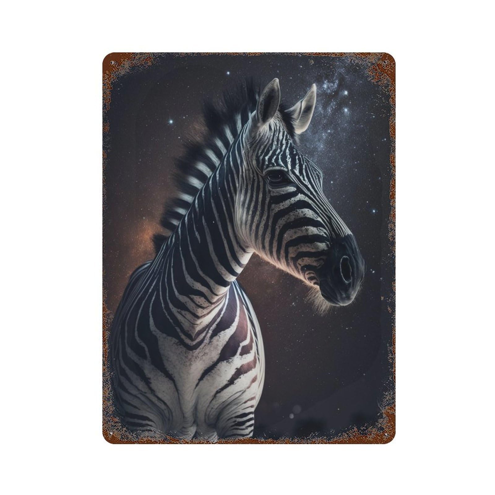 Zebra in Space Cosmic Wildlife Weathered Tin Sign 15.7"x11.8", Farmhouse Wall Decor for Garage, Pub Or Kitchen