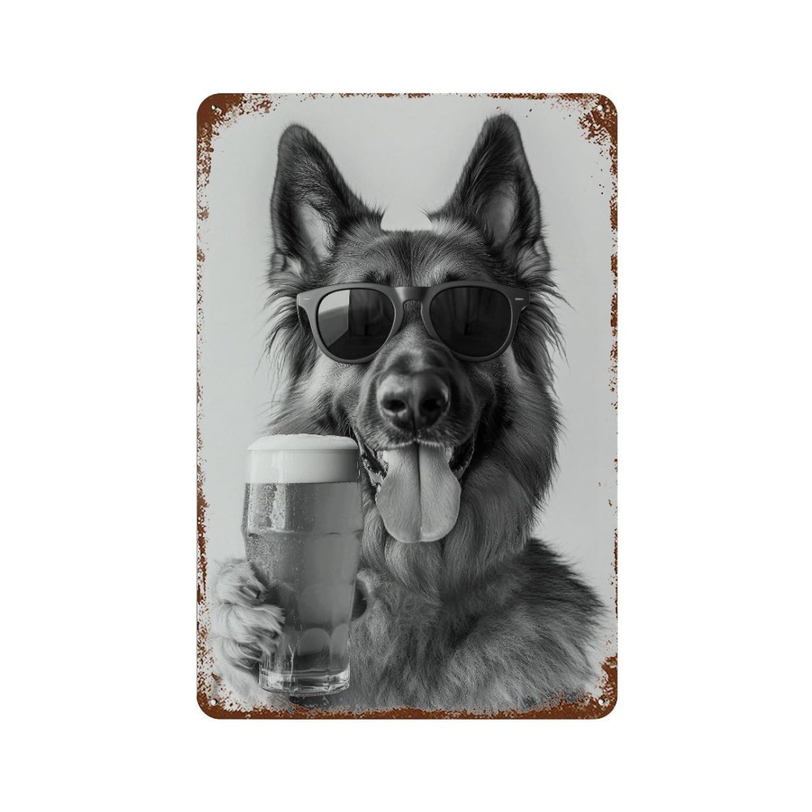 xiaoxiaoshen German Shepherd Drinking Beer Pint Wall Decor Art Metal Tin Poster Modern Home Decor Art Home Bar Shop Decorations Vintage Sign 30x20cm